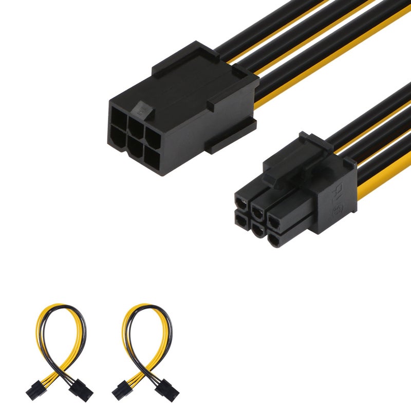J&D 6 Pin PCIe M/F Power Extension Cable (2 Pack), PCIe to PCIe Power Extension, Male to Female Cable, 10 inch, Black - Image 1